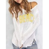 image:imageRoseSeek Womens Beach Cover Ups Letter Long Sleeve V Neck Beach Sweater Split Hem Knit Crochet Tops Pullovers Jumper TopWhite and Yellow