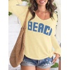 image:imageRoseSeek Womens Beach Cover Ups Letter Long Sleeve V Neck Beach Sweater Split Hem Knit Crochet Tops Pullovers Jumper TopYellow and Blue