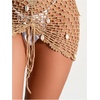 image:imageRoseSeek Womens Beach Cover Ups Skirt Crochet Out Shell Drawstring Front Bathing Suit Cover Up SwimwearKhaki