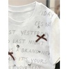 image:imageRoseSeek Womens Beaded Sequin Bowknot T Shirt Short Sleeve Crew Neck Embroidery Trendy Tee Y2k TopsBowknot White