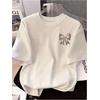 image:imageRoseSeek Womens Beaded Sequin Bowknot T Shirt Short Sleeve Crew Neck Embroidery Trendy Tee Y2k TopsCheetah Bow White