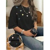 image:imageRoseSeek Womens Beaded Sequin Bowknot T Shirt Short Sleeve Crew Neck Embroidery Trendy Tee Y2k TopsHeart Black