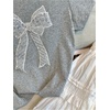 image:imageRoseSeek Womens Beaded Sequin Bowknot T Shirt Short Sleeve Crew Neck Embroidery Trendy Tee Y2k TopsLight Grey