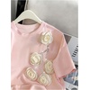 image:imageRoseSeek Womens Beaded Sequin Bowknot T Shirt Short Sleeve Crew Neck Embroidery Trendy Tee Y2k TopsLight Pink and White