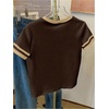 image:imageRoseSeek Womens Beaded Sequin Bowknot T Shirt Short Sleeve Crew Neck Embroidery Trendy Tee Y2k TopsMulticolor Brown