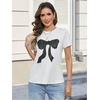 image:imageRoseSeek Womens Beaded Sequin Bowknot T Shirt Short Sleeve Crew Neck Embroidery Trendy Tee Y2k TopsWhite and Black