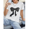image:imageRoseSeek Womens Beaded Sequin Bowknot T Shirt Short Sleeve Crew Neck Embroidery Trendy Tee Y2k TopsWhite and Black