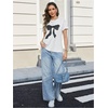 image:imageRoseSeek Womens Beaded Sequin Bowknot T Shirt Short Sleeve Crew Neck Embroidery Trendy Tee Y2k TopsWhite and Black