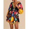 image:imageRoseSeek Womens Boho Floral V Neck Mini Dresses Bishop Sleeve Tie Open Back Tropical DressBlack