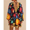 image:imageRoseSeek Womens Boho Floral V Neck Mini Dresses Bishop Sleeve Tie Open Back Tropical DressBlack