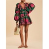 image:imageRoseSeek Womens Boho Floral V Neck Mini Dresses Bishop Sleeve Tie Open Back Tropical DressGreen Pink