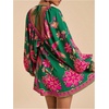 image:imageRoseSeek Womens Boho Floral V Neck Mini Dresses Bishop Sleeve Tie Open Back Tropical DressGreen Pink