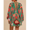 image:imageRoseSeek Womens Boho Floral V Neck Mini Dresses Bishop Sleeve Tie Open Back Tropical DressGreen and Red