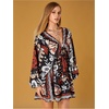 image:imageRoseSeek Womens Boho Floral V Neck Mini Dresses Bishop Sleeve Tie Open Back Tropical DressMix Black
