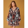 image:imageRoseSeek Womens Boho Floral V Neck Mini Dresses Bishop Sleeve Tie Open Back Tropical DressMix Black