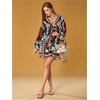 image:imageRoseSeek Womens Boho Floral V Neck Mini Dresses Bishop Sleeve Tie Open Back Tropical DressMix Black