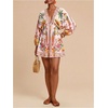 image:imageRoseSeek Womens Boho Floral V Neck Mini Dresses Bishop Sleeve Tie Open Back Tropical DressMix Floral