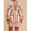 image:imageRoseSeek Womens Boho Floral V Neck Mini Dresses Bishop Sleeve Tie Open Back Tropical DressMix Floral