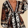 image:imageRoseSeek Womens Boho Floral V Neck Mini Dresses Bishop Sleeve Tie Open Back Tropical DressMulticolor Brown