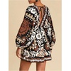 image:imageRoseSeek Womens Boho Floral V Neck Mini Dresses Bishop Sleeve Tie Open Back Tropical DressMulticolor Brown
