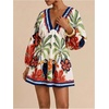 image:imageRoseSeek Womens Boho Floral V Neck Mini Dresses Bishop Sleeve Tie Open Back Tropical DressMulticolor Floral