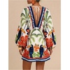image:imageRoseSeek Womens Boho Floral V Neck Mini Dresses Bishop Sleeve Tie Open Back Tropical DressMulticolor Floral