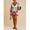 image:imageRoseSeek Womens Boho Floral V Neck Mini Dresses Bishop Sleeve Tie Open Back Tropical DressMulticolor Floral