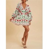 image:imageRoseSeek Womens Boho Floral V Neck Mini Dresses Bishop Sleeve Tie Open Back Tropical DressMulticolor Green