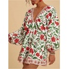 image:imageRoseSeek Womens Boho Floral V Neck Mini Dresses Bishop Sleeve Tie Open Back Tropical DressMulticolor Green
