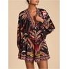 image:imageRoseSeek Womens Boho Floral V Neck Mini Dresses Bishop Sleeve Tie Open Back Tropical DressMulticolor Red