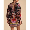 image:imageRoseSeek Womens Boho Floral V Neck Mini Dresses Bishop Sleeve Tie Open Back Tropical DressMulticolor Red
