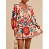 image:imageRoseSeek Womens Boho Floral V Neck Mini Dresses Bishop Sleeve Tie Open Back Tropical DressOrange