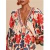 image:imageRoseSeek Womens Boho Floral V Neck Mini Dresses Bishop Sleeve Tie Open Back Tropical DressOrange