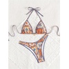 image:imageRoseSeek Womens Boho High Cut Bikini Sets Halter Triangle Padded Bathing Suit 2 Piece Retro SwimsuitOrange