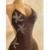 image:imageRoseSeek Womens Boho Sequin Mini Dress Halter Tie Back V Neck Bodycon Dresses Sparkle DressCoffee Brown