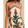 image:imageRoseSeek Womens Boho Tropical Tie Backless Halter Dresses Sleeveless Vacation Beach Short DressBeige and Orange