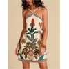 image:imageRoseSeek Womens Boho Tropical Tie Backless Halter Dresses Sleeveless Vacation Beach Short DressBeige and Orange