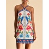 image:imageRoseSeek Womens Boho Tropical Tie Backless Halter Dresses Sleeveless Vacation Beach Short DressBlue and Red