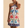 image:imageRoseSeek Womens Boho Tropical Tie Backless Halter Dresses Sleeveless Vacation Beach Short DressBlue and Red