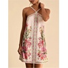 image:imageRoseSeek Womens Boho Tropical Tie Backless Halter Dresses Sleeveless Vacation Beach Short DressMulticolor
