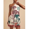 image:imageRoseSeek Womens Boho Tropical Tie Backless Halter Dresses Sleeveless Vacation Beach Short DressMulticolor Beige