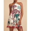 image:imageRoseSeek Womens Boho Tropical Tie Backless Halter Dresses Sleeveless Vacation Beach Short DressMulticolor Beige