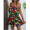 image:imageRoseSeek Womens Boho Wide Leg Short Romper Spaghetti Strap Layered Ruffle Vacation Summer JumpsuitBlack
