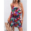 image:imageRoseSeek Womens Boho Wide Leg Short Romper Spaghetti Strap Layered Ruffle Vacation Summer JumpsuitMulticolor