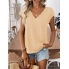 image:imageRoseSeek Womens Bow Shirts Short Cap Sleeve V Neck Asymmetrical Backless Tops Elegant Casual Summer TopsApricot