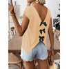 image:imageRoseSeek Womens Bow Shirts Short Cap Sleeve V Neck Asymmetrical Backless Tops Elegant Casual Summer TopsApricot