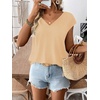 image:imageRoseSeek Womens Bow Shirts Short Cap Sleeve V Neck Asymmetrical Backless Tops Elegant Casual Summer TopsApricot