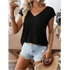 image:imageRoseSeek Womens Bow Shirts Short Cap Sleeve V Neck Asymmetrical Backless Tops Elegant Casual Summer TopsBlack