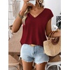 image:imageRoseSeek Womens Bow Shirts Short Cap Sleeve V Neck Asymmetrical Backless Tops Elegant Casual Summer TopsBurgundy