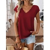 image:imageRoseSeek Womens Bow Shirts Short Cap Sleeve V Neck Asymmetrical Backless Tops Elegant Casual Summer TopsBurgundy